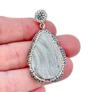 Vintage Sterling Silver 925 Druzy Quartz Crystal Pendant